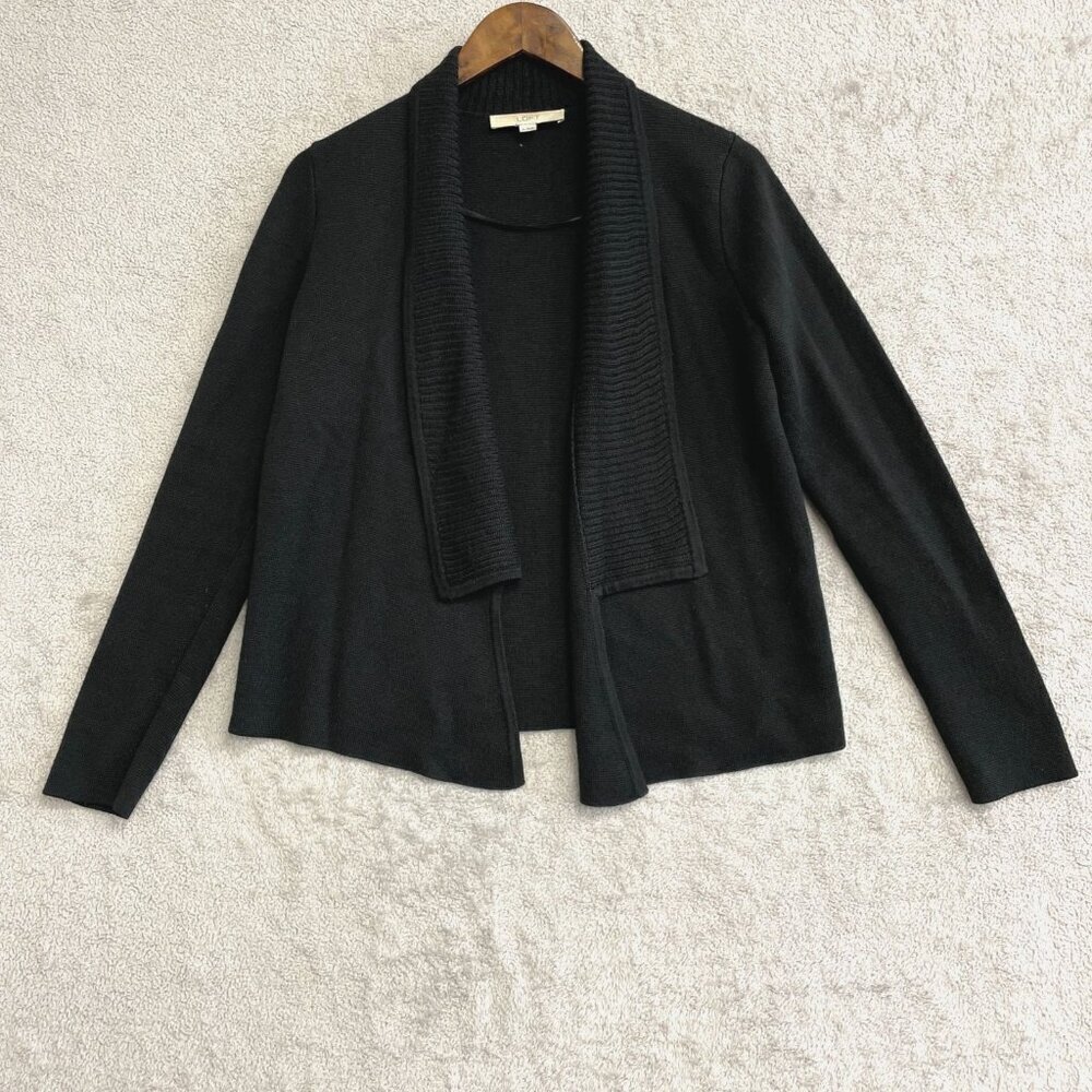 Loft Merino Wool Blend Women's Size M Black Open front Cardigan Sweater